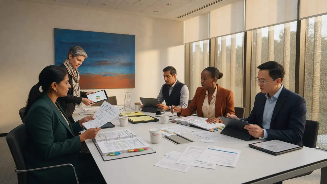 Business partners reviewing trade documents